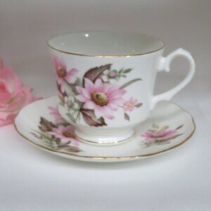 Duchess TEACUP & Saucer Pink & White Flowers (K636)